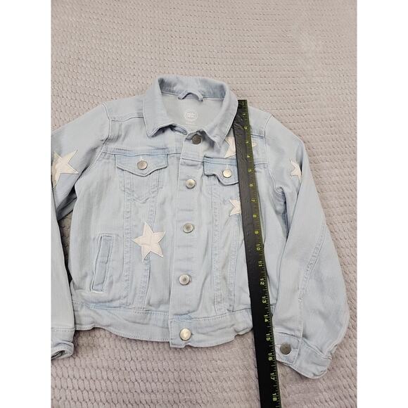 Jean Jacket Girls XS 4/5 Light Wash Denim Star Patches Stretch - Picture 2 of 7